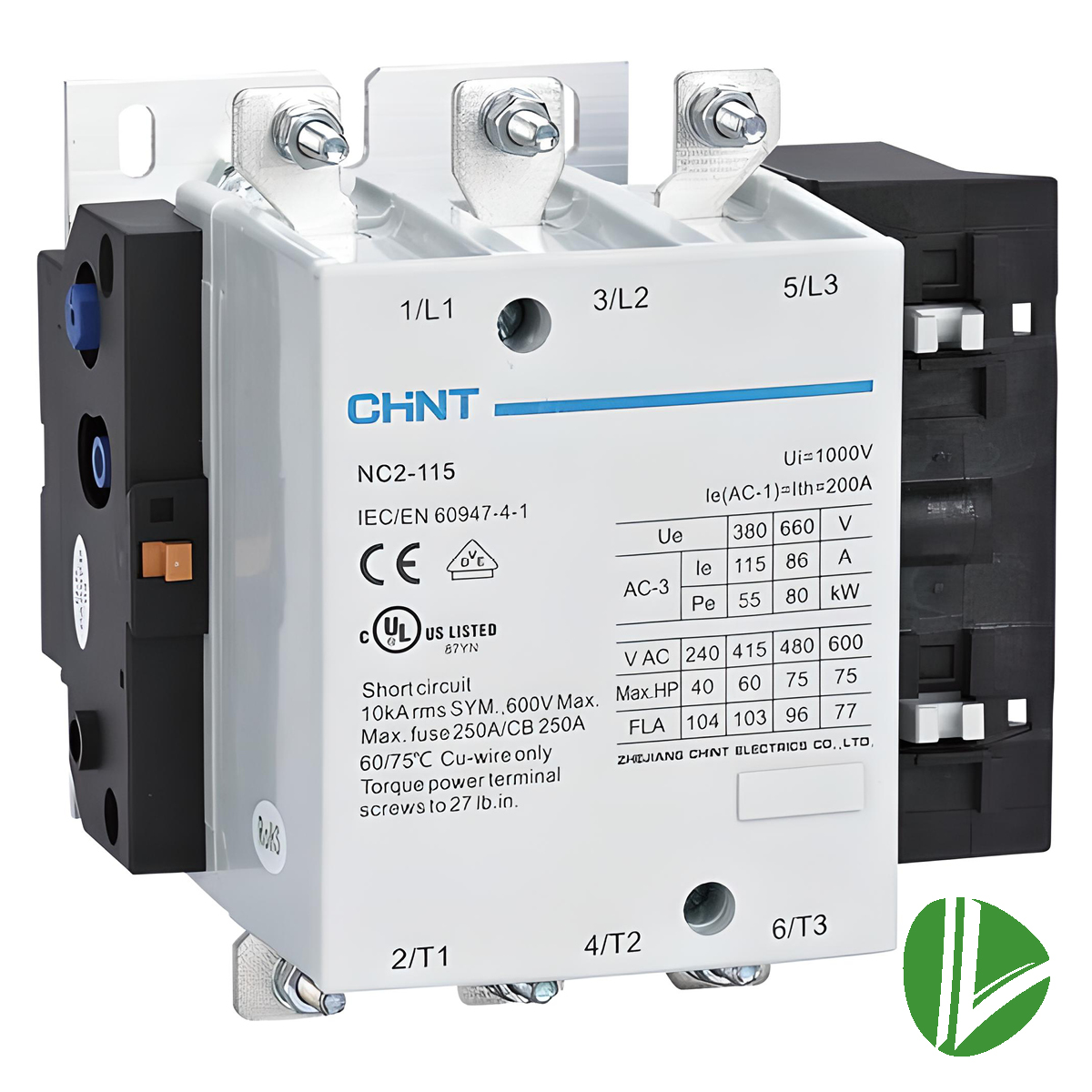 CONTACTOR TRIFASICO 3X115A 55KW 380Vac, CONTROL 220Vac LINEA NC2 CHINT