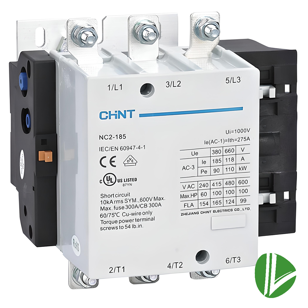 CONTACTOR TRIFASICO 3X185A 90KW 380Vac, CONTROL 220Vac LINEA NC2 CHINT