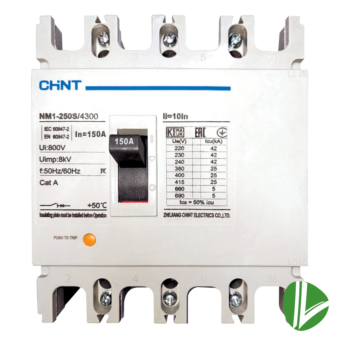 INTERRUPTOR CAJA MOLDEADA 4P NM1-250S-4300 150A (FIJO) 690V, 25KA