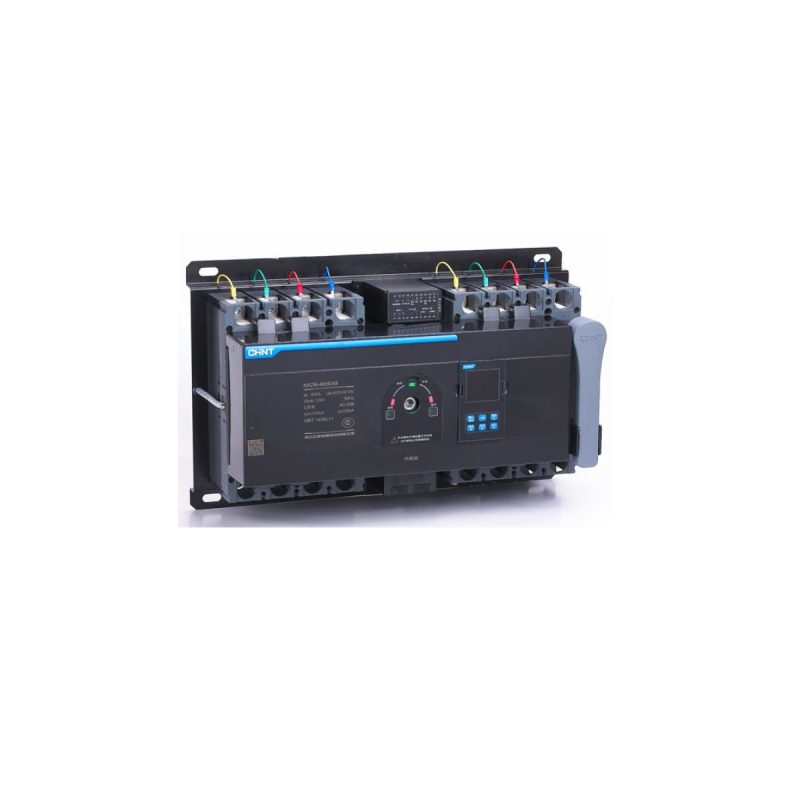 Transferencia automática ATSE 4P 400V, 250A, 50KA, con relé y breaker. Ideal para sistemas industriales y comerciales. Cumplimiento de normas IEC.